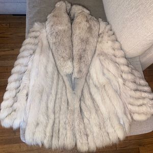 SAGA FOX FUR genuine real silver white luxurious Jacket Coat Vintage M L